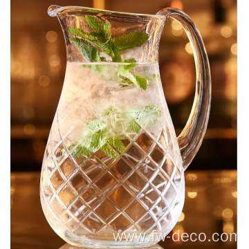 Etched glass jug beverage pitcher